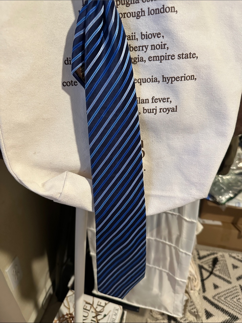 Higher end brand BCBG Blue and Royal Blue Diagonal Stripe Tie